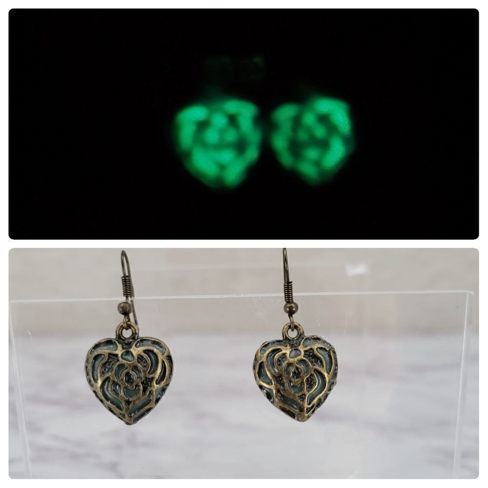 Earrings Glow in The Dark Hearts Brass Toned Metal